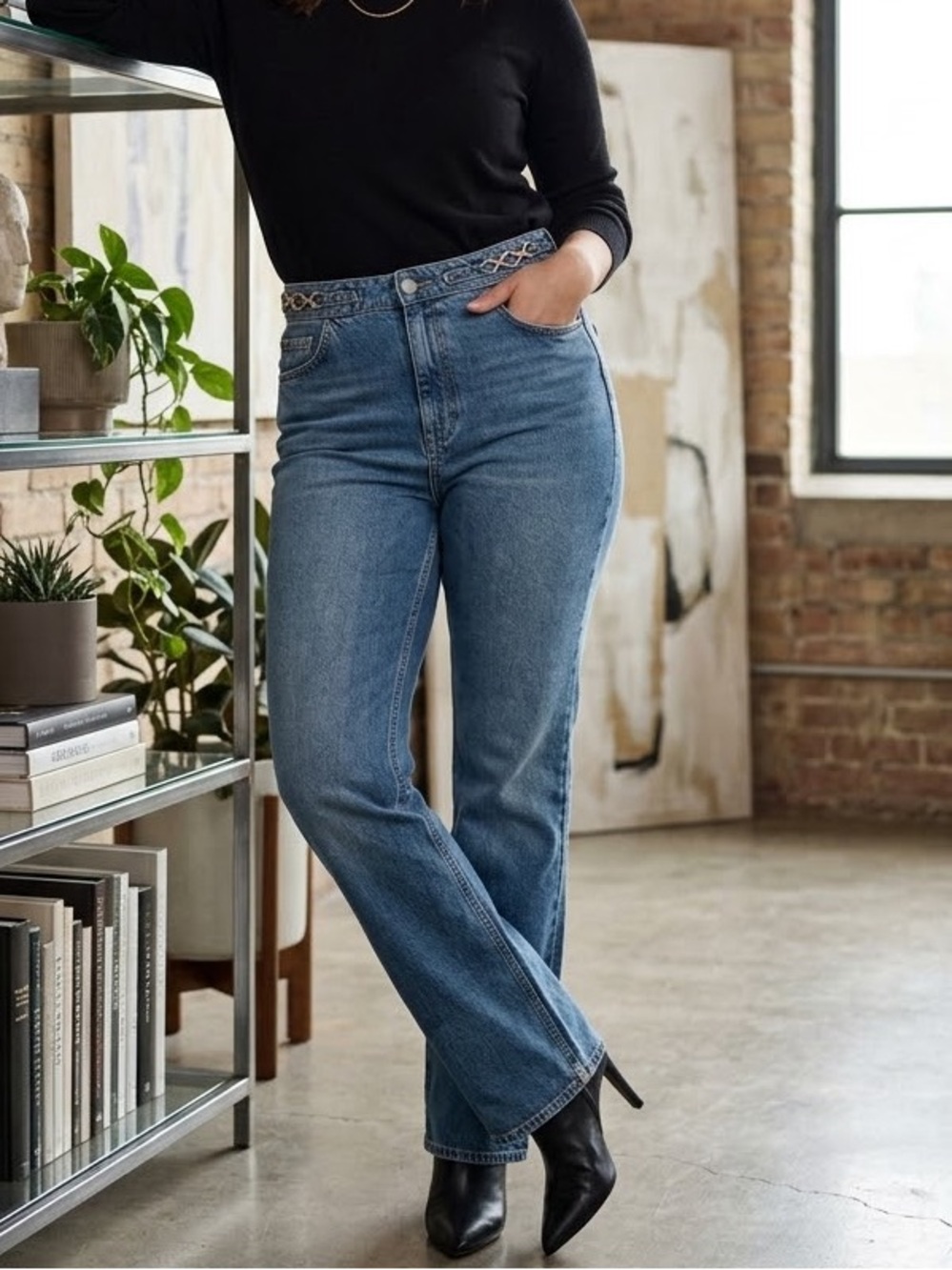Massimo Dutti Boot Cut Jeans with Waist Chain